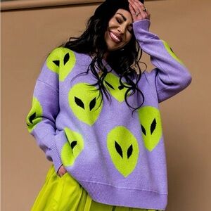 Dressed in LALA Too Cool For You Oversized Alien Knit in Lavender 3X